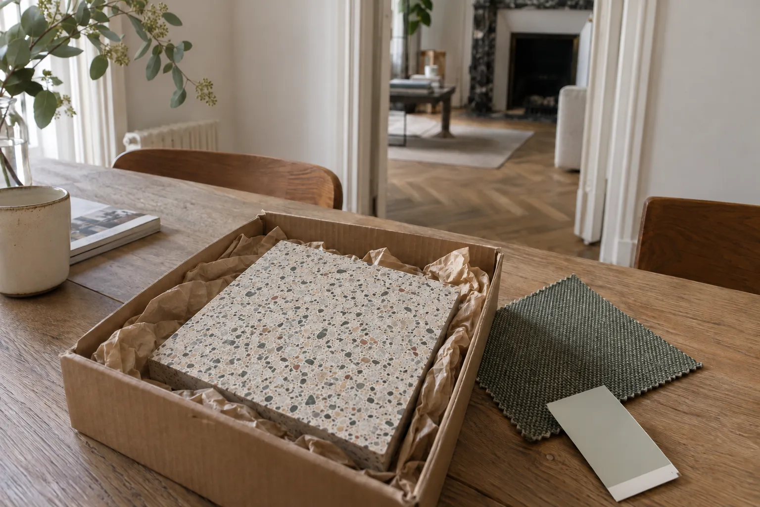 Chez vous : fabrication d’un échantillon de terrazzo, inspiration